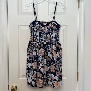 Band of Gypsies Floral Mini Dress Smocked Spaghetti Strap w/ Pockets Size Large